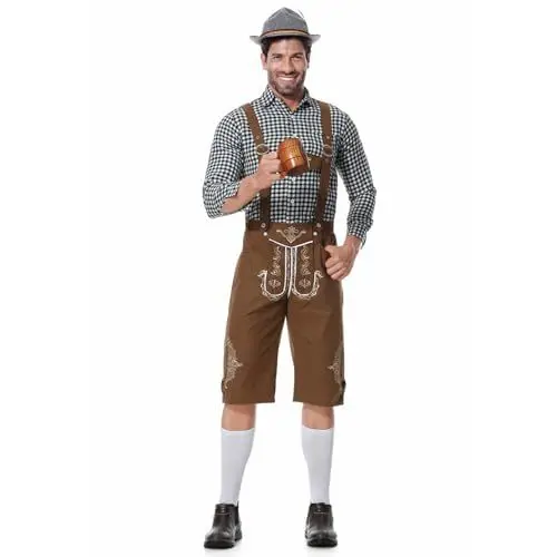 Produktbild: Oktoberfest,Herren Lederhose Kurz - Alpenjäger Trachtenlederhose – Trachtenhose Aus Echt-Leder（03-Schwarz,L）
