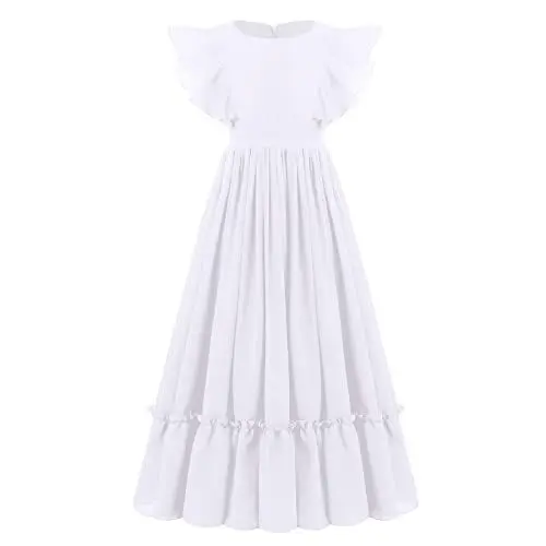 Produktbild: Festliches Kleid Mädchen Kinder Kommunionkleid Rüschen Chiffon Prinzessin A-Linie Maxikleid Blumenmädchenkleid Hochzeit Erstkommunion Brautjungfer Party Abendkleid Lang Ballkleid Weiß 11-12 Jahre