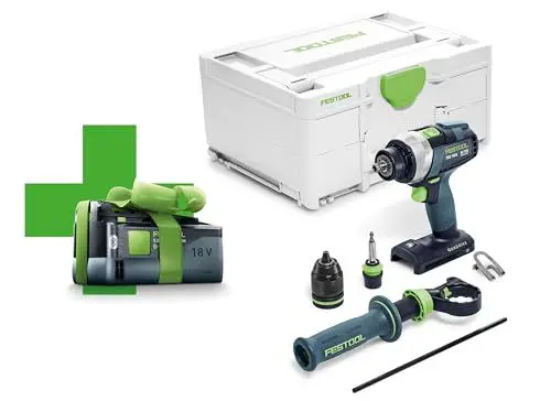 Produktbild: Festool Akku-Bohrschrauber TDC 18/4 I-Basic-5,0 QUADRIVE (mit Akkupack BP 18 Li 5,0, Werkzeugfutter, Magnet-Bithalter, Schnellspannbohrfutter, Zusatzhandgriff, Bit, Gürtelclip), im Systainer