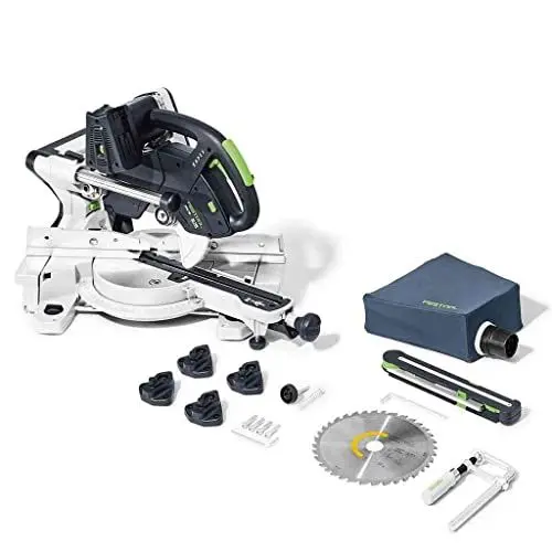 Produktbild: Festool Akku-Kapp-Zugsäge KSC 60 EB-Basic KAPEX (mit Kreissägeblatt WOOD UNIVERSAL, Schraubzwinge, LED-Schlaglicht, Winkelschmiege, Erhöhung, Staubfangbeutel, Innensechskantschlüssel)