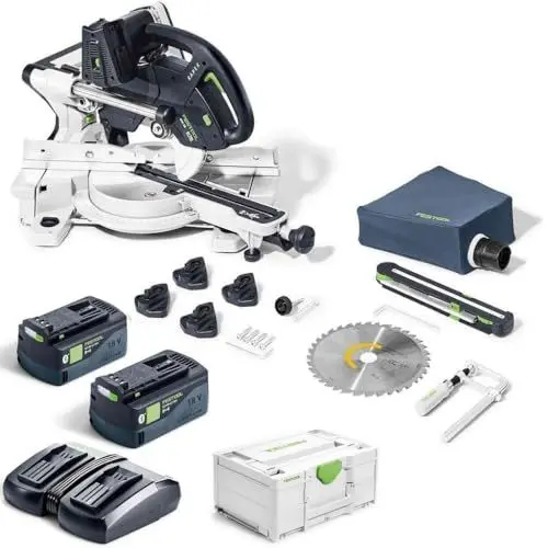Produktbild: Festool Akku-Kapp-Zugsäge KSC 60 EB 5,0 I-Plus KAPEX (mit Kreissägeblatt, Schraubzwinge, LED-Schlaglicht, Winkelschmiege, Erhöhung, Staubfangbeutel, Innensechskantschlüssel, Energie-Set)