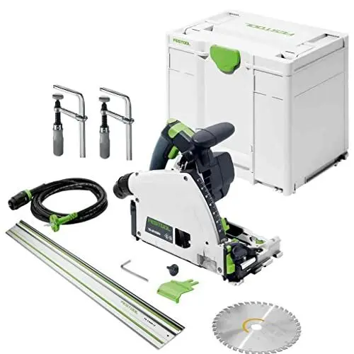 Produktbild: Festool Tauchsäge TS 60 KEBQ-Plus-FS, 577417 (mit Führungsschiene, Innensechskantschlüssel, Kreissägeblatt, Sichtfenster, Splitterschutz, Schraubzwingen), im Systainer