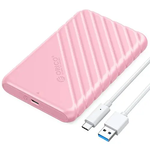 Produktbild: Festplattengehäuse 2,5 Zoll, ORICO 6Gbps USB C 3.1 Gen 1 Festplatten Gehäuse für 9.5mm 7mm 2.5 Zoll SATA SSD HDD, UASP Trim unterstützt, mit USB 3.0 Kabel, Werkzeugloses Externe SSD Gehäuse(Rosa)