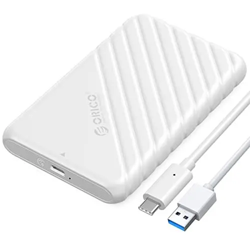 Produktbild: Festplattengehäuse 2,5 Zoll, ORICO 6Gbps USB C 3.2 Gen 1 Festplatten Gehäuse für 9.5mm 7mm 2.5 Zoll SATA SSD HDD, UASP Trim unterstützt, mit USB 3.1 Kabel, Werkzeugloses Externe SSD Gehäuse(Weiß)