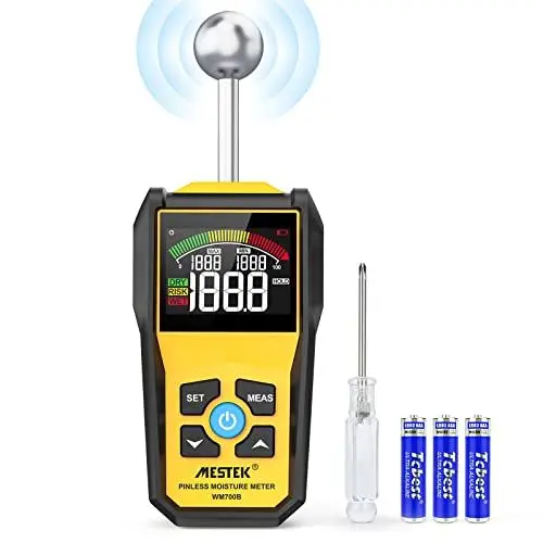 Produktbild: Feuchtigkeitsmessgerät MESTEK Feuchtigkeitsmesser Feuchtemessgerät Profi mit Farb-LCD Akustischem Alarm für Wand Holz Mauerwerk Putz Baustoffe Boden Baufeuchte Wohnung Wohnwagen 20-40mm Analysetiefe