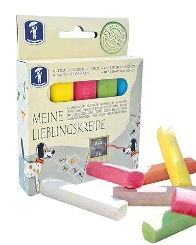 Produktbild: Feuchtmann MEINE LIEBLINGSKREIDE Basic Mini | 5 x 24g bunte Stangen | Kreidestifte für Strasse und Tafel ohne zu verkratzen | Straßenkreide für Kinder | sichere Malkreide ohne Steinmehl