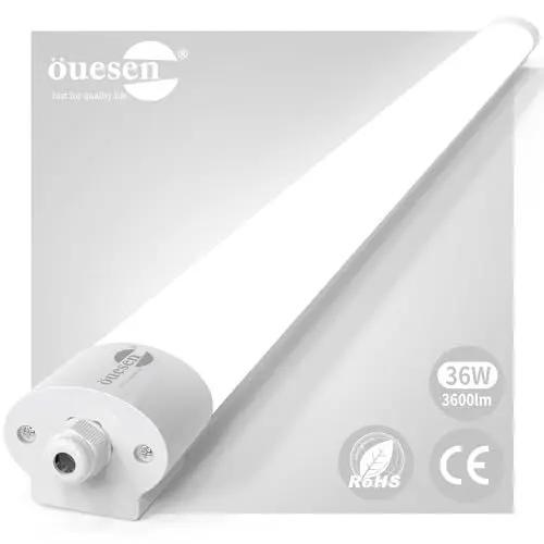 Produktbild: Öuesen Feuchtraumleuchte LED 120cm, Kellerlampe LED 5000K, LED Feuchtraumleuchte Werkstattlampe 36W 3600LM, Kellerleuchte IP66 Wasserdicht, Feuchtraumlampe Deckenleuchte für Werkstatt Keller Büro