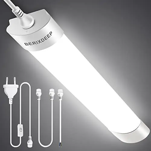 Produktbild: Feuchtraumleuchte LED 40cm, 18W 1800lm 4000K Wasserdichte Feuchtraumleuchte mit Kabel und Stecker, IP66 Decken-LED-Leuchtstoffstreifen Neutralweiß für Garage, Keller, Werkstatt, Feuchtraum Büro