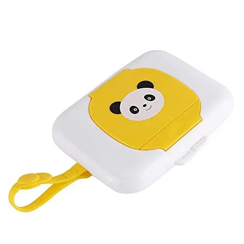 Produktbild: Feuchttücherbox mit Offenem Knopf-Design, Tragbarer Feuchttuchspender für Kinderwagen und Kinderbett, Baby-Feuchttuchbox, Baby-Feuchttücherhalter für Outdoor-Reisen (Gelber Panda)