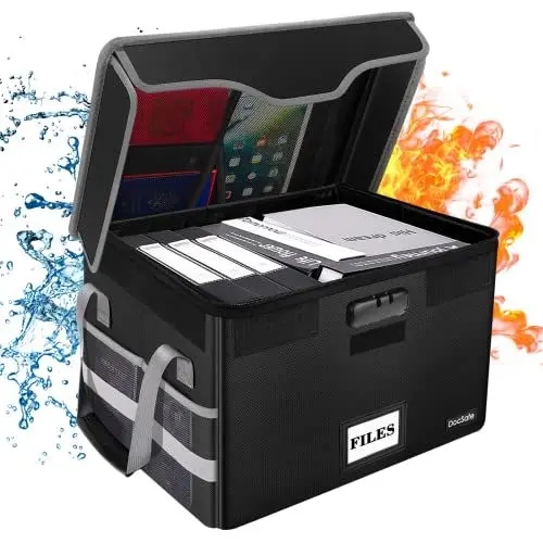 Produktbild: Feuerfeste Dokumententasche mit Schloss,Veranstalter mit Deckel, 39 x 31 x 25,5 cm Zusammenklappbare Dokumentenbox Home Office,zur Aufbewahrung wichtiger Arbeitspapiere,Zertifikate,Rechnungen