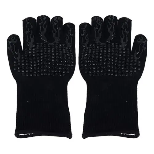 Produktbild: Feuerfeste Grillhandschuhe, hitzebeständige Grillhandschuhe, rutschfeste Silikon-Ofenhandschuhe, rutschfeste Grillhandschuhe für Mikrowelle, Grill, Backen, Kochen, Braten, Schwarz