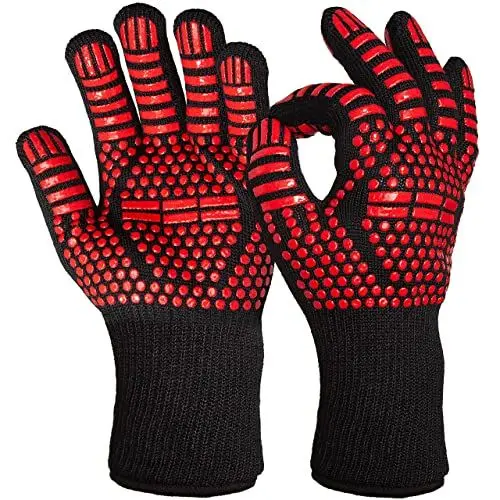 Produktbild: Feuerfeste Handschuhe : 2x BBQ Grill Handschuh – 800 Grad Hitzeschutz – Herren Hitzebeständig – – Kaminhandschuhe feuerfest – Unisex Ofenhandschuhe OVERGRILL
