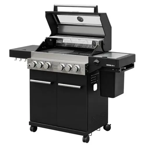 Produktbild: Feuergott Gasgrill Hektor 4B-S Edelstahl Gasgrillstation 4 Brenner, Infrarot Sear-Brenner, Gusseisen-Grillrost, Heckbrenner, Seitenkocher und Kochplatte Inkl. Abdeckhaube für Garten, Terrasse
