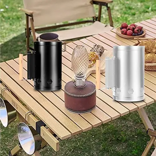 Produktbild: Feuerstarter-Kamin, Rutschfester Edelstahl-Holzkohlekamin-Starter-Windeinlass-Design, Verbrühungsschutz für Autocamping (WHITE)