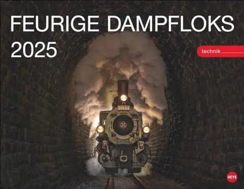 Produktbild: Feurige Dampfloks Posterkalender 2025: Besonderer Wandkalender mit 12 traumhaften Fotos von kraftvollen Lokomotiven. Foto-Kalender 2025. 44 x 34 cm.