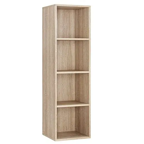 Produktbild: fevarbord Bücherregal Regal mit 4 Fächer, 30x30x106cm Würfelregal Standregal schmal für Schlafzimmer Wohnzimmer Büro, Eiche