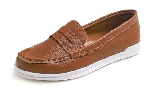Produktbild: Feversole Comfort Women's Leather Daily Loafer, Komfort Frauen Leder Täglich Loafer Fahren Flats Flexibel Wandern Boot Schuhe Camle Veganes Narbenleder 38