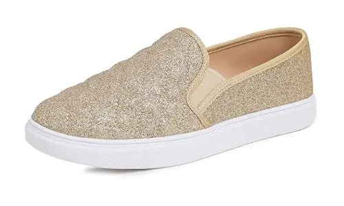 Produktbild: Feversole Damen Casual Slip On Sneaker Komfort Cupsole Loafer Flats, Gold Glitzer FVS00123-38EU