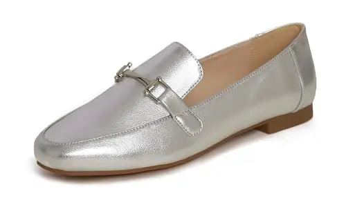 Produktbild: Feversole Damen Fashion Trim Deco Loafer Hausschuhe, D'orsay Loafer Silber 40 EU