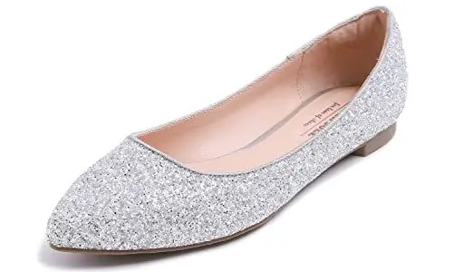 Produktbild: Feversole Damen Klassische Ballerinas Profilsohle Glänzende Paillette Flach Punkt glänzend Eissilber 40
