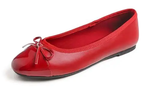 Produktbild: Feversole Damen Klasssische Ballerinas Lack Balerinaschuhe Flach Damenschuhe Rot Zehenkappe EU 40