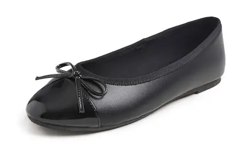 Produktbild: Feversole Damen Klasssische Ballerinas Lack Balerinaschuhe Flach Damenschuhe Schwarz Zehenkappe EU 41