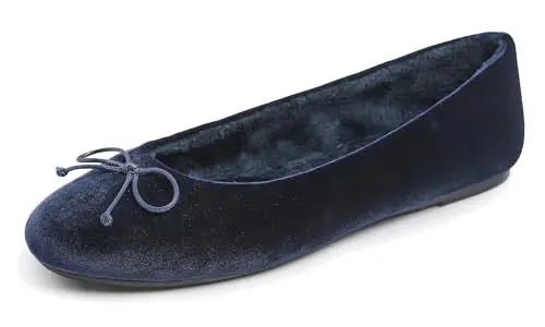 Produktbild: Feversole Damen Klasssische Ballerinas Samt Balerinaschuhe Flach Damen Schuhe Marineblau Samt Pelz gefüttert 38 EU