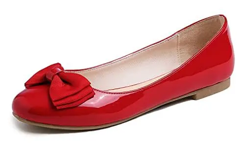 Produktbild: Feversole Damenmode, runder Zehenbereich, Ballett, flach, Elastische，Süße Schleife Rot EU 42