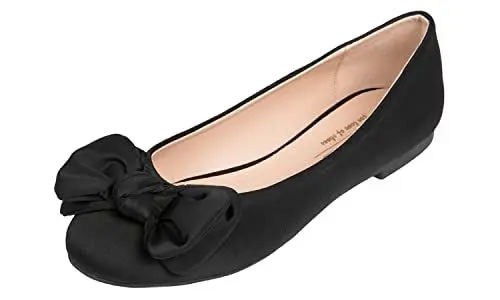 Produktbild: Feversole Damenmode, runder Zehenbereich, Ballett, flach, Elastische，Süße Schleife Schwarz 38.5 EU