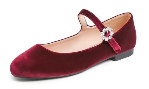 Produktbild: Feversole Damenmode, runder Zehenbereich, Ballett, flach, Flauschiger Samt，Süße Schleife Samt Burgund 42 EU