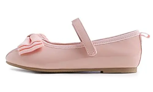 Produktbild: Feversole Girls Cute Dress, Mädchen süßes Kleid Mary Jane Schuhe weiche Party Urlaub Ballerinas Fliege Rosa Veganes Lackleder Größe 34 EU