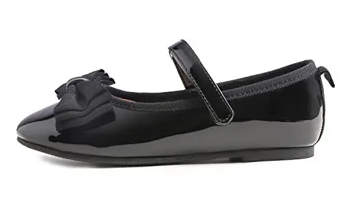Produktbild: Feversole Girls Cute Dress, Mädchen süßes Kleid Mary Jane Schuhe weiche Party Urlaub Ballerinas Schwarzes Veganes Lackleder Größe 30 EU