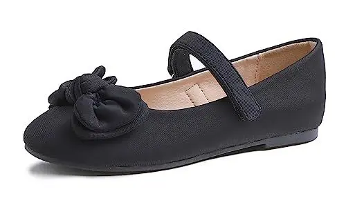 Produktbild: Feversole Girls Cute Dress, Mädchen süßes Kleid Mary Jane Schuhe weiche Party Urlaub Ballerinas Runde Spitze Stretchy,Softschleife Schwarz Größe 33 EU