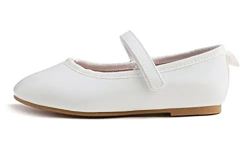 Produktbild: Feversole Girls Cute Dress, Mädchen süßes Kleid Mary Jane Schuhe weiche Party Urlaub Ballerinas Weiß Veganes Lackleder Größe 30 EU