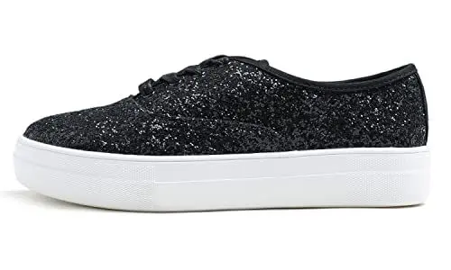 Produktbild: Feversole Glitter Sneaker, Sneaker Damen Schuhe Sportschuhe Tennis Fitness Leichte Atmungsaktiv Straßenlaufschuhe Schlüpfen Schuhe Freizeitschuhe für Damen Schwarz Glitzer Sneaker 36