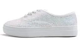 Produktbild: Feversole Glitter Sneaker, Sneaker Damen Schuhe Sportschuhe Tennis Fitness Leichte Atmungsaktiv Straßenlaufschuhe Schlüpfen Schuhe Freizeitschuhe für Damen Weiß Glitzer Sneaker 38