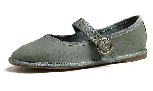 Produktbild: Feversole Mary Jane Halbschuhe,Flach Freizeit Tanzschuhe，Alle Khakigrünes Segeltuch 40
