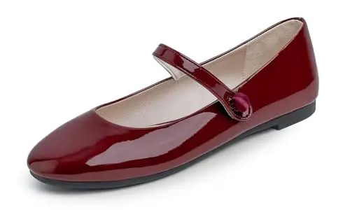 Produktbild: Feversole Mary Jane Lack Damenschuhe Flache Pumps geschlossen Bequeme Schuhe Helles Burgundisch 39