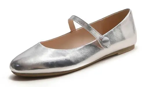 Produktbild: Feversole Mary Jane Lack Damenschuhe Flache Pumps geschlossen Bequeme Schuhe Helles Silber 39