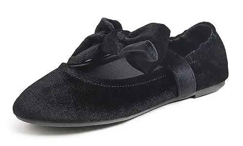 Produktbild: Feversole Mary Jane Lack Damenschuhe Flache Pumps geschlossen Bequeme Schuhe Samt Bogen schneiden Schwarz 39 EU