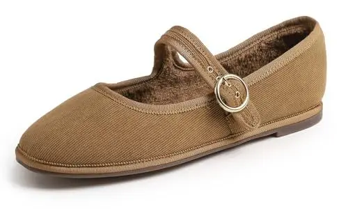 Produktbild: Feversole Mary Jane Pelz gefüttert Halbschuhe,Flach Freizeit Tanzschuhe，Kamel Kord Mary Jane Pelz gefüttert mit runder Schnalle 39