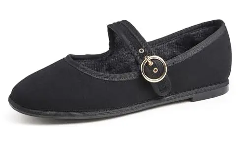 Produktbild: Feversole Mary Jane Pelz gefüttert Halbschuhe,Flach Freizeit Tanzschuhe，Schwarzer Kord Mary Jane Pelz gefüttert mit runder Schnalle 39