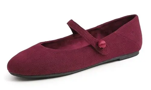 Produktbild: Feversole Mary Jane Samt Damenschuhe Flache Pumps geschlossen Bequeme Schuhe Burgunderrot Kord39 EU