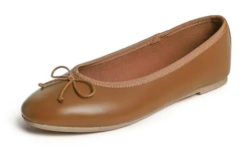 Produktbild: Feversole Napa Round Ballerina, Damen Klasssische Ballerinas Matt Balerinaschuhe Flach Damenschuhe Kamelfarbenes glattes veganes Leder 40 EU