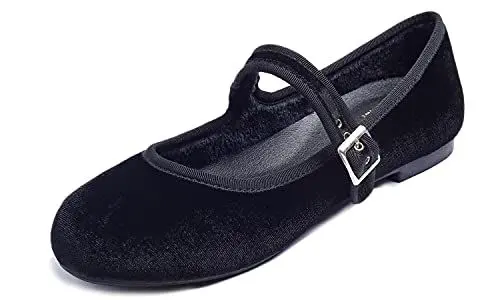 Produktbild: Feversole Velvet Mary Jane Halbschuhe,Flach Freizeit Tanzschuhe Schwarz Samt EU 38
