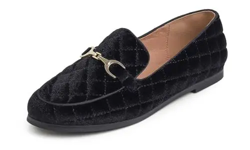 Produktbild: Feversole Women's Fashion Bequeme Penny Loafer Schnalle Dressy Schuhe Schwarz Samt Gesteppt 41