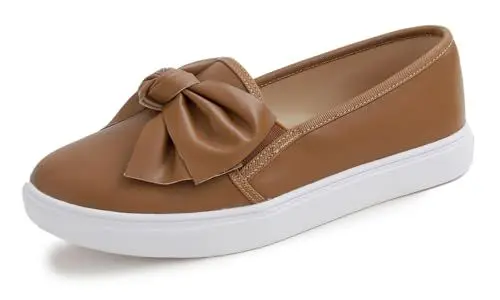 Produktbild: Feversole Women's Fashion Slip-On Sneaker Casual Flat Loafers,Trendy Slip-on-Sneakers für lässige Flachsadler für Frauen Kamelfarbenes Veganes Leder 39
