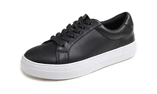 Produktbild: Feversole Women's Featured PU Leather Lace-Up Sneaker,Damen Sneaker Atmungsaktiv Turnschuhe Leicht Laufschuhe Sportschuhe Freizeitschuhe Klassisch Schwarz EU39