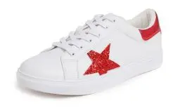 Produktbild: Feversole Women's Featured PU Leather Lace-Up Sneaker,Damen Sneaker Atmungsaktiv Turnschuhe Leicht Laufschuhe Sportschuhe Freizeitschuhe Klassisch Weißer Glitzer Roter Stern EU38.5