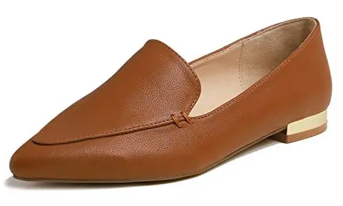 Produktbild: Feversole Women's Loafer Flat Pointed Deco Low Heel Mode, Spitze Flache Schuhe，Klassische Ballerinas Profilsohle Braun Getreide 38 EU